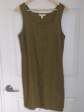Garnet Hill Sleeveless Olive 100% Linen Dress